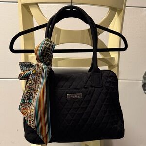 EUC Vera Bradley Black Quilted Shoulder Bag with Multicolor Scarf